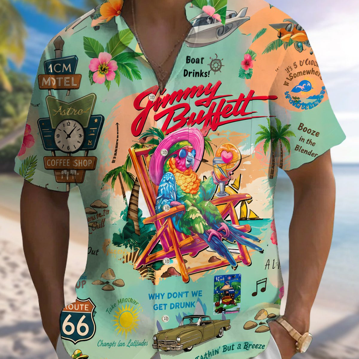 Alohadaddy® Hawaiian Parrot Print Art Button Pocket Cardigan Men's Short Sleeve Shirt