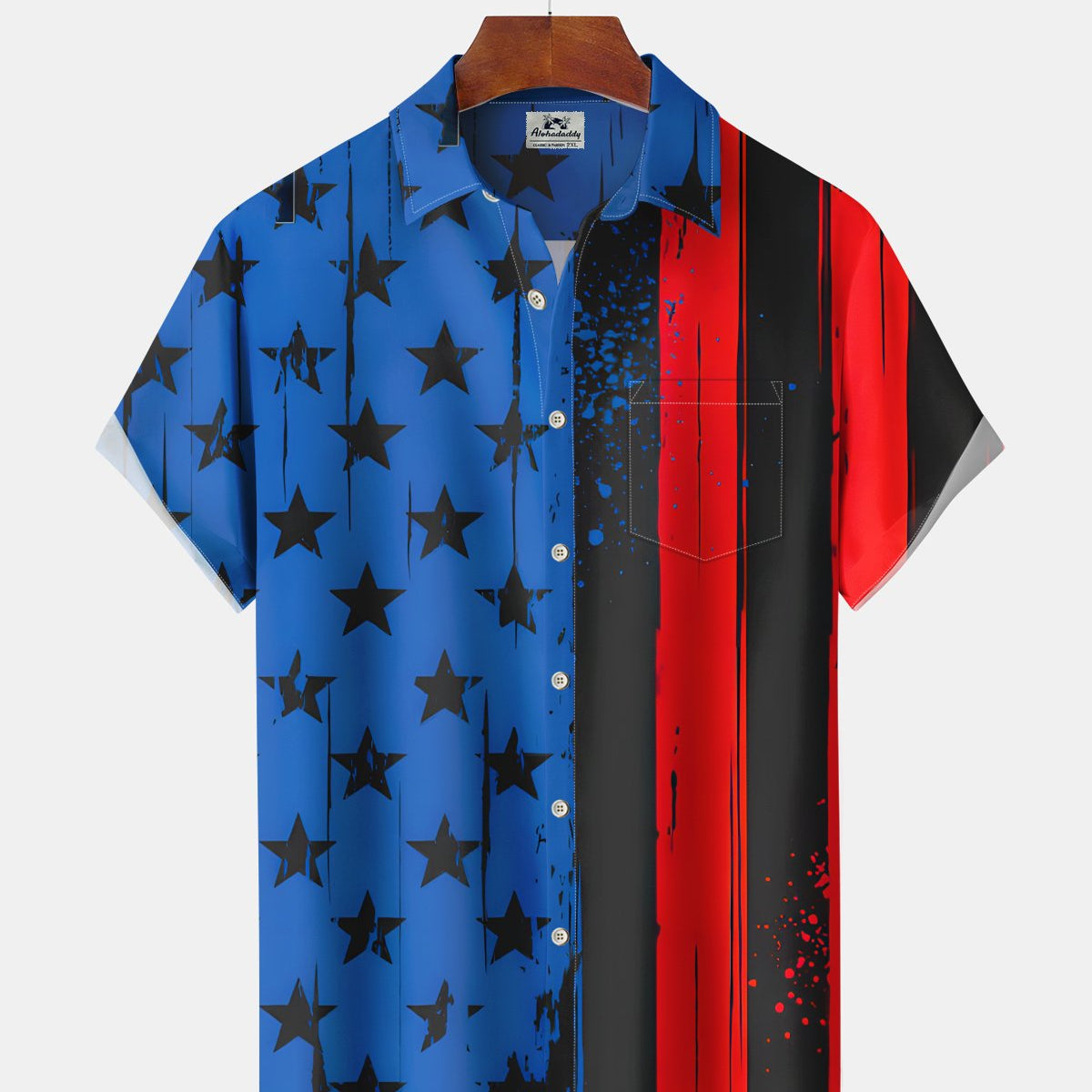 Alohadaddy® Holiday Independence Day Print Art Button Pocket Cardigan Men's Short Sleeve Shirt