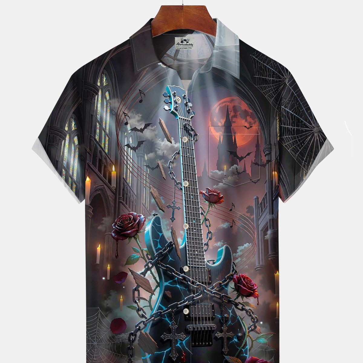 Alohadaddy® Men's Short-Sleeve Button-Down Shirt Holiday/Music/Halloween Graphic Print with Pocket