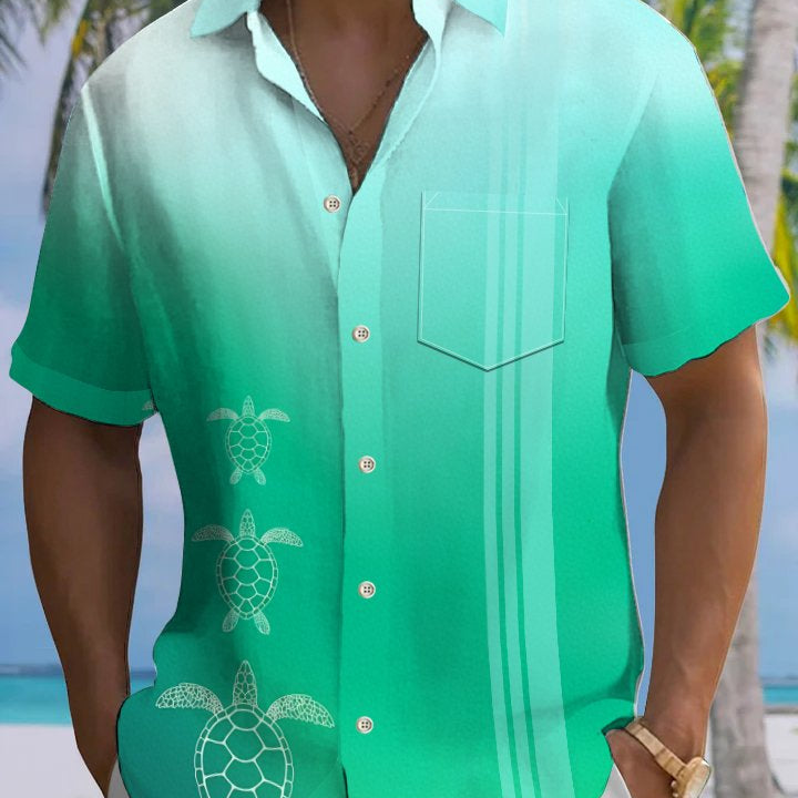 Alohadaddy® Casual Gradient Stripe Pockets Moisture Wicking Large Size Stretch Men's Short Sleeve Shirt