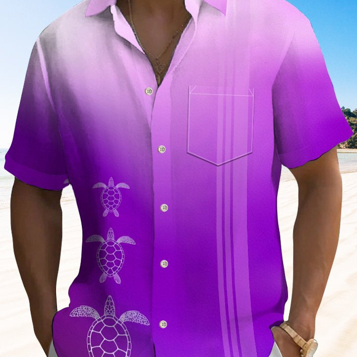 Alohadaddy® Casual Gradient Stripe Pockets Moisture Wicking Large Size Stretch Men's Short Sleeve Shirt