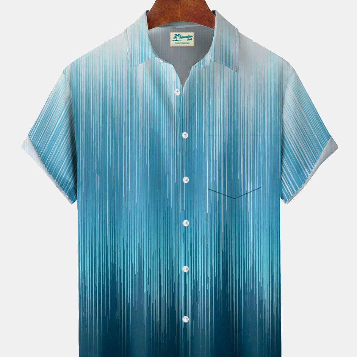 Alohadaddy® Hawaiian Retro Striped Gradient Print Men's Button-Down Short-Sleeve Shirt Big & Tall