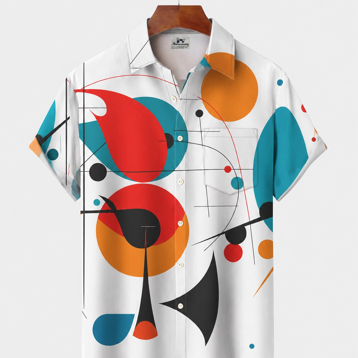 Alohadaddy® Men's Short-Sleeve Button-Down Shirt with Pocket Geometric Print