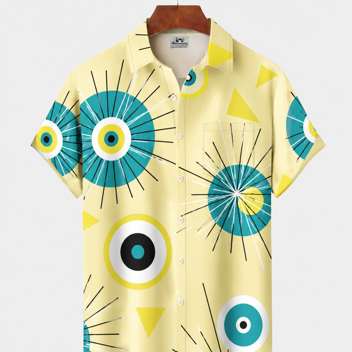 Alohadaddy® Men's Short-Sleeve Button-Down Shirt with Pocket Geometric Print