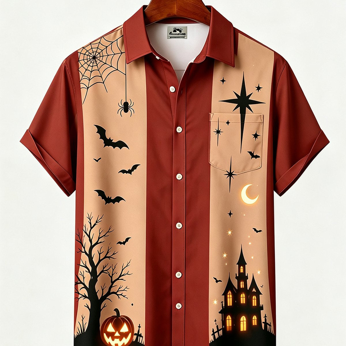 Alohadaddy® Men's Short-Sleeve Button-Down Shirt with Pocket Halloween Print