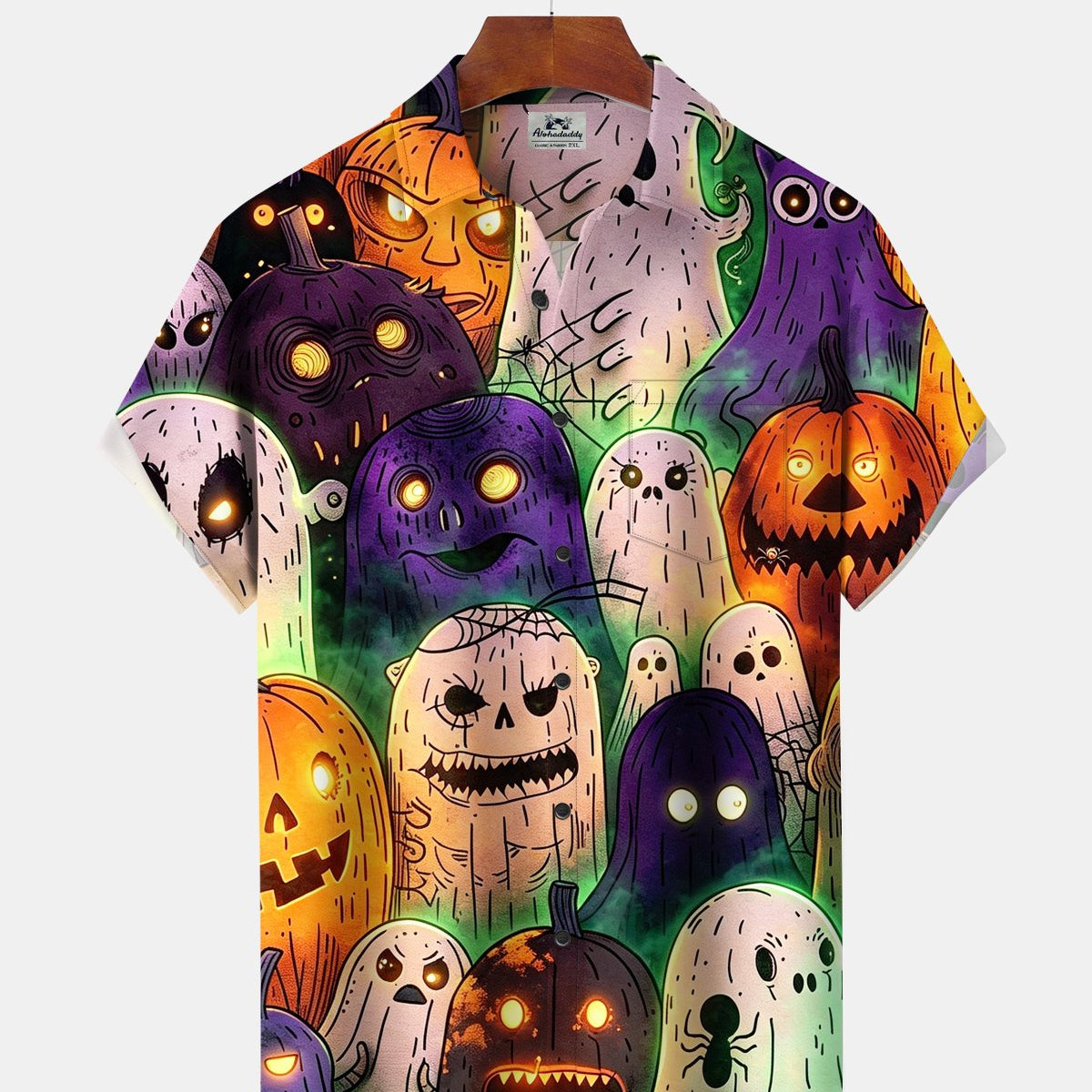 Alohadaddy® Men's Short-Sleeve Button-Down Shirt with Pocket Halloween Print