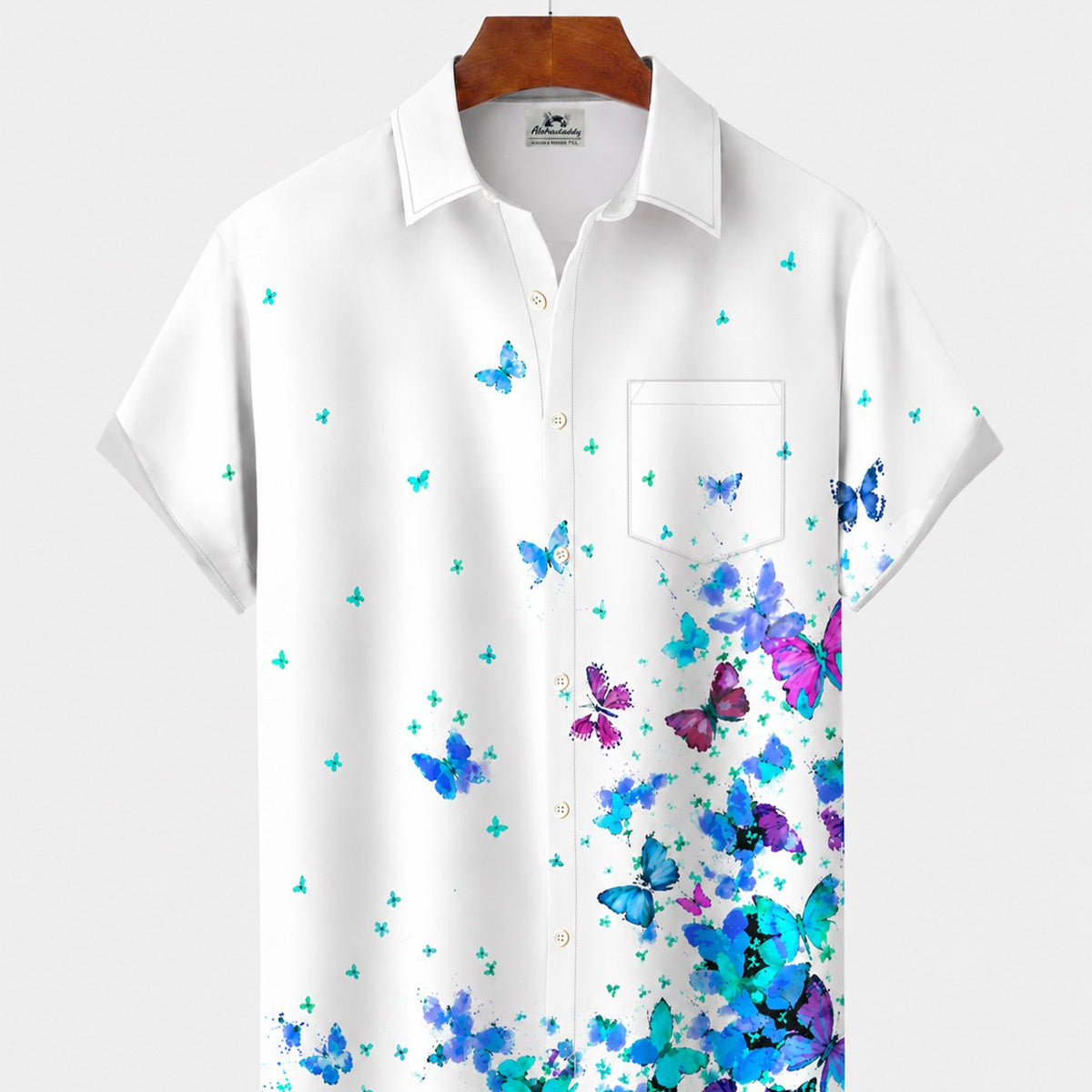 Alohadaddy® Men's Short-Sleeve Button-Down Shirt with Pocket Butterfly Print
