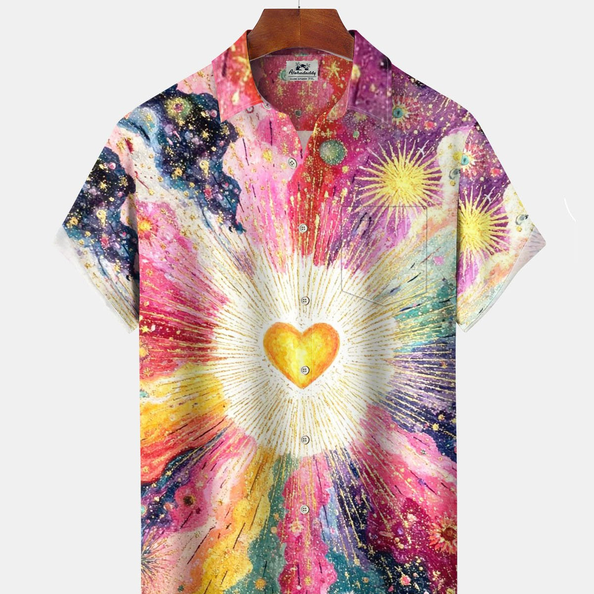 Alohadaddy® Valentine's Day Heart-Shaped Print Art with Elastic Buttons Men's Short-Sleeve Shirt Big & Tall
