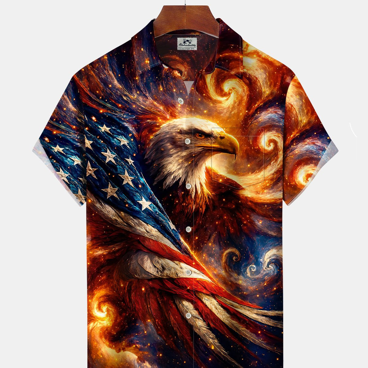 Alohadaddy® Holiday Independence Day Print Art Button Pocket Cardigan Men's Short Sleeve Shirt