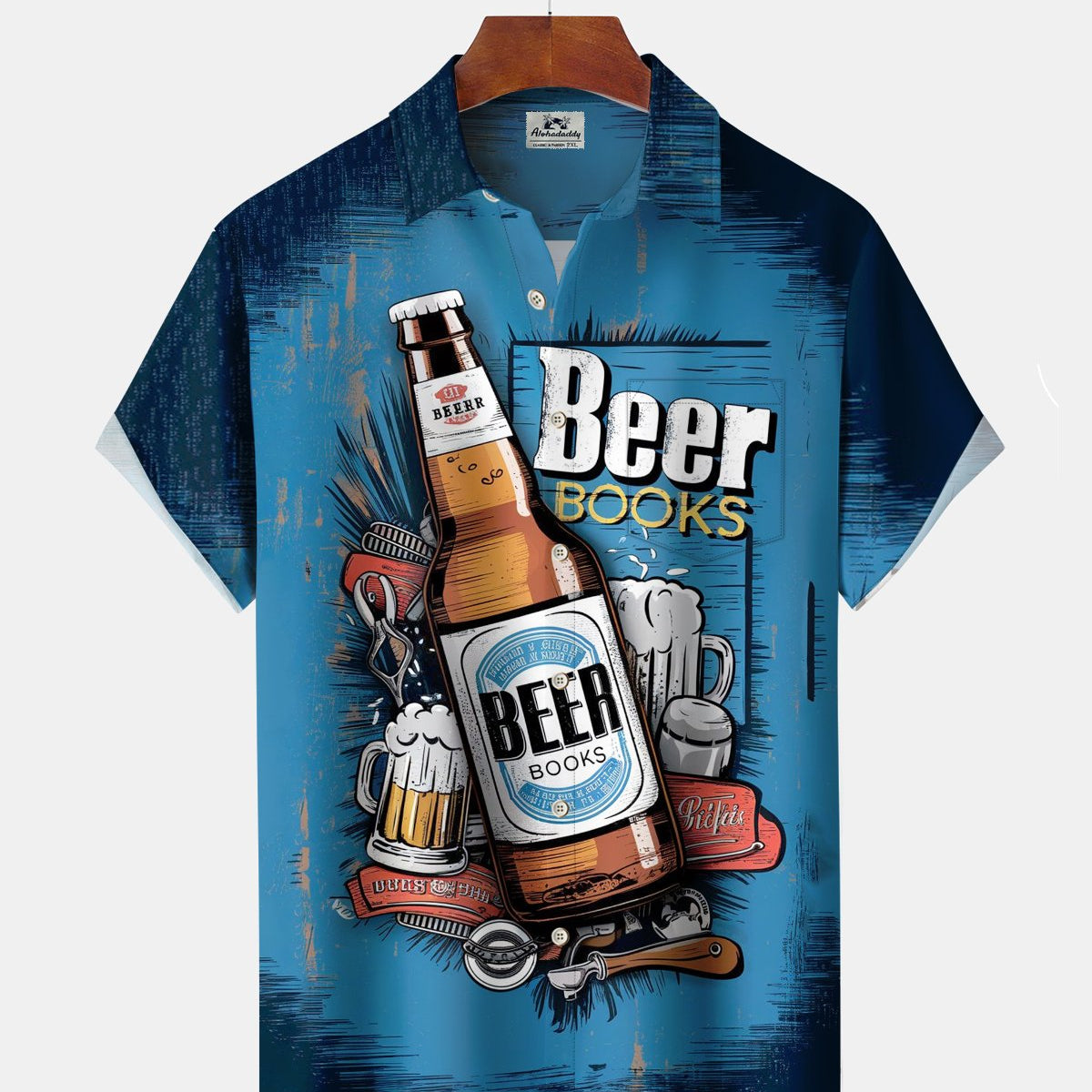 Alohadaddy® Holiday Beer Season Graphic Print Button-Down Pocket Cardigan-Style Men's Short-Sleeve Shirt