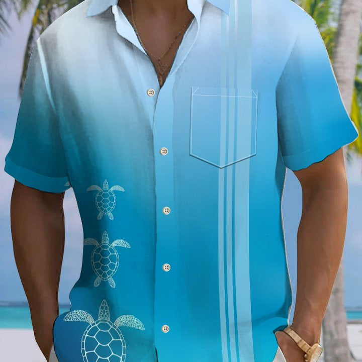 Alohadaddy® Casual Gradient Stripe Pockets Moisture Wicking Large Size Stretch Men's Short Sleeve Shirt