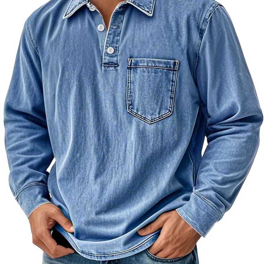 Alohadaddy® Old Money Style Retro Washed Print Men's Button Pocket Lapel Long Sleeve Shirt Big & Tall