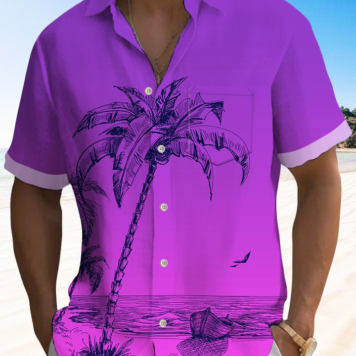 Alohadaddy Gradient Beach Coconut Tree Hawaiian Aloha Shirt