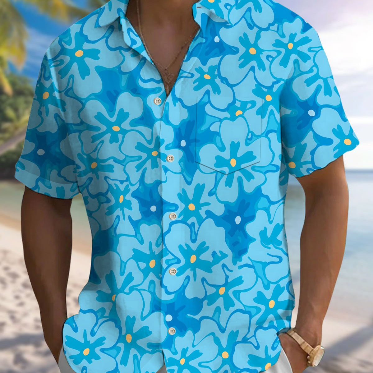 Alohadaddy® Casual Floral Print Art Button Pocket Cardigan Men's Short Sleeve Shirt Big & Tall