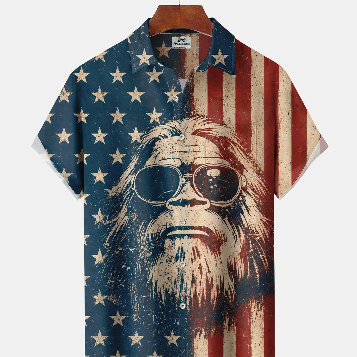 Alohadaddy® Men's Short-Sleeve Button-Down Shirt Vintage Flag Print with Pocket