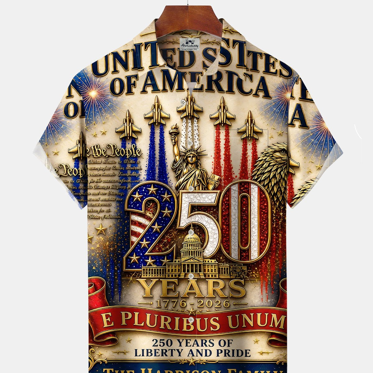 Alohadaddy® Holiday Independence Day Print Art Button Pocket Cardigan Men's Short Sleeve Shirt