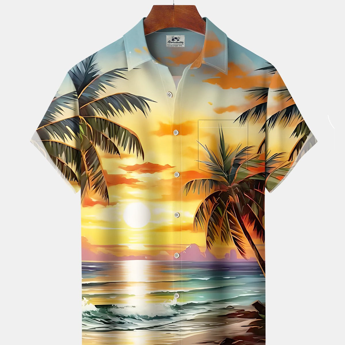 Alohadaddy® Men's Short-Sleeve Button-Down Shirt with Palm Tree Print and Chest Pocket