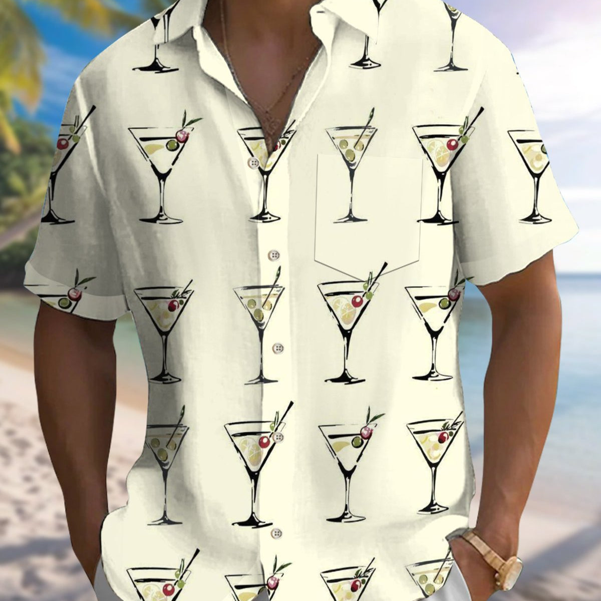 Alohadaddy® Men's Short-Sleeve Button-Down Shirt Casual/Cocktail Style with Graphic Print and Pocket