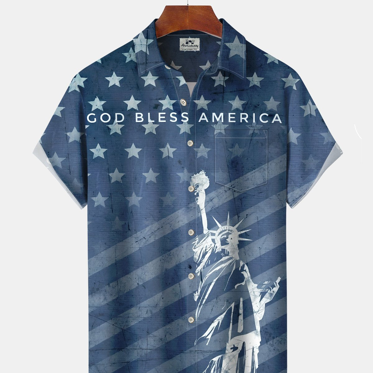 Alohadaddy® Vintage 250th Anniversary of the Founding of the United States Print Art Buttons Pockets Cardigan Men's Short-Sleeve Shirt