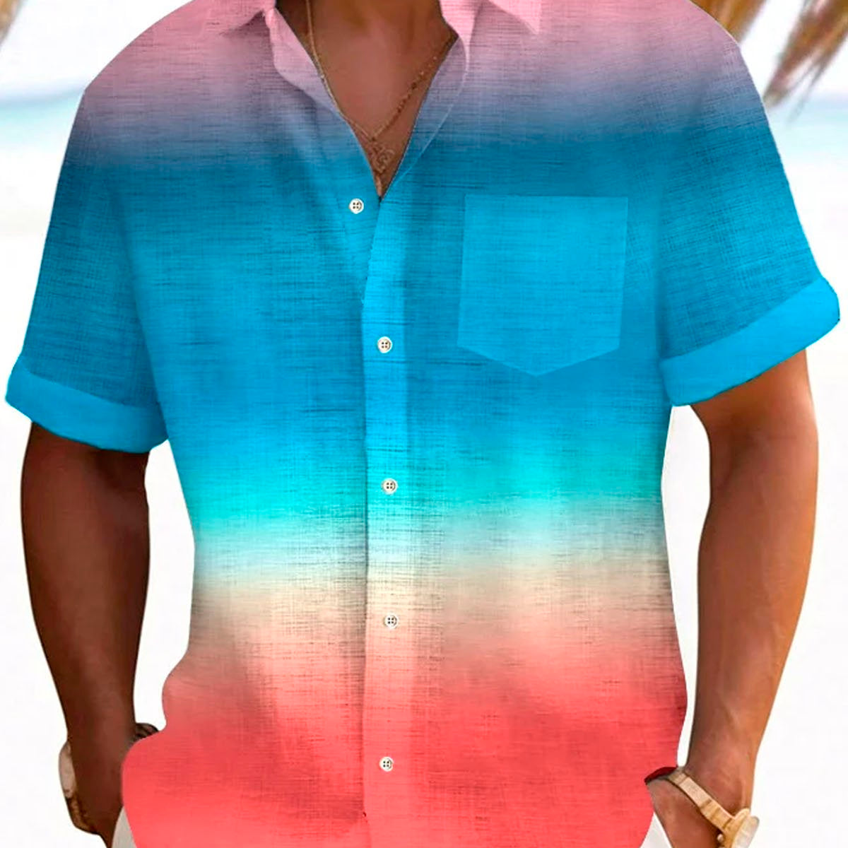 Alohadaddy Hawaiian Ombre 3D Print Men's Button Pocket Short Sleeve Shirt