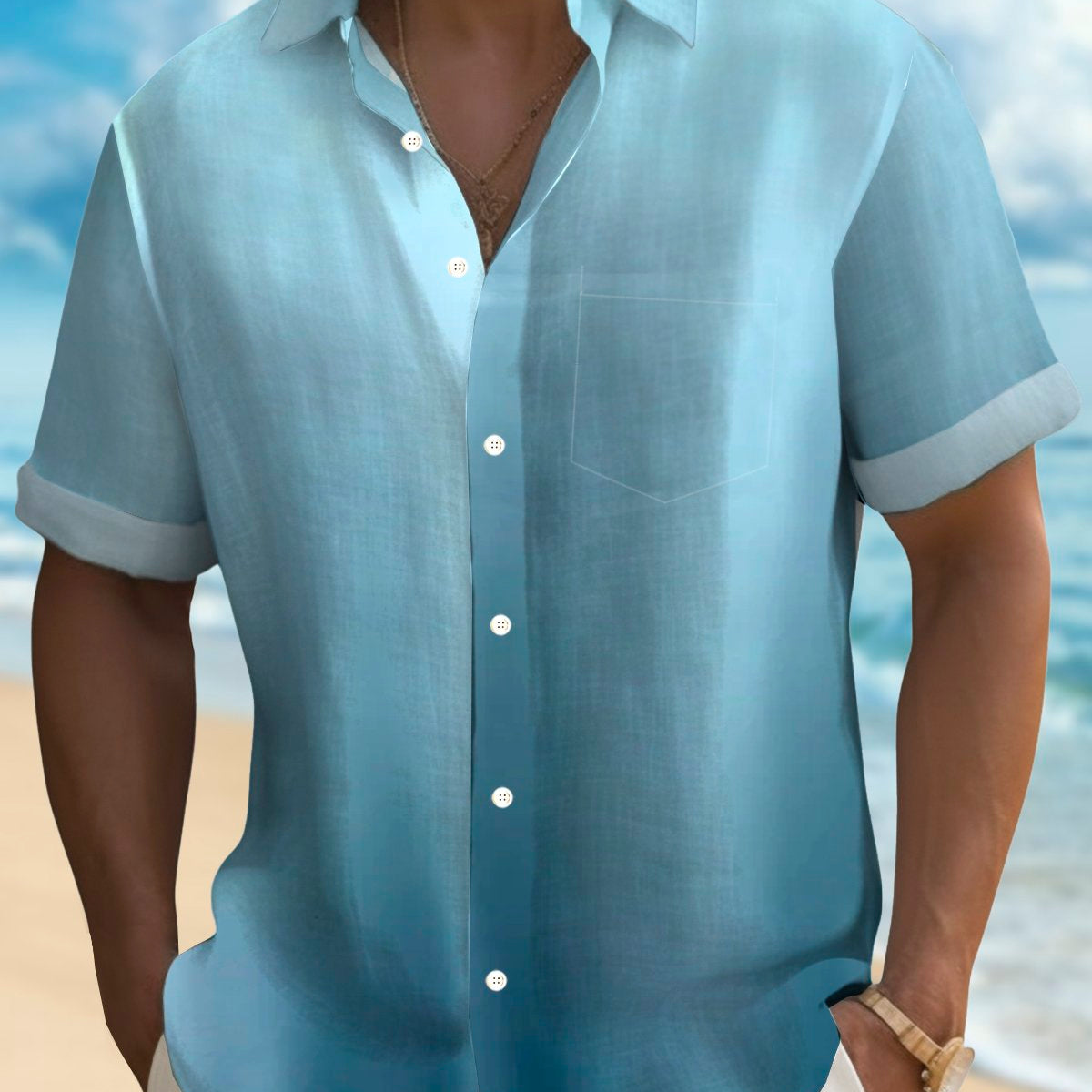 Alohadaddy Hawaiian Gradient 3D Print Men's Button Pocket Hawaiian Short Sleeve Shirt Big & Tall
