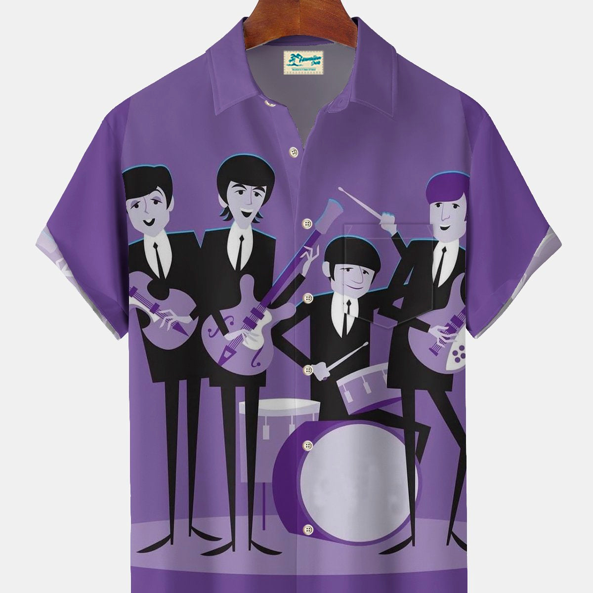 Alohadaddy® Men's Super Band Print Pocket Short Sleeve Shirt Big & Tall