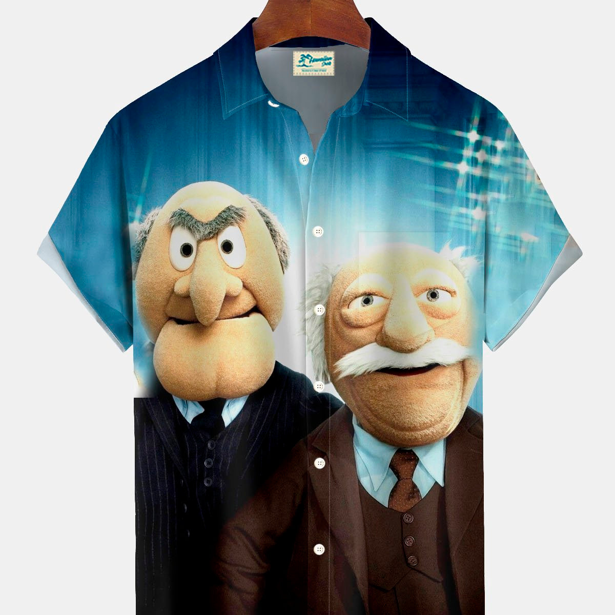 Alohadaddy® Retro Cartoon Print Men's Button-Down Short-Sleeve Shirt Big & Tall