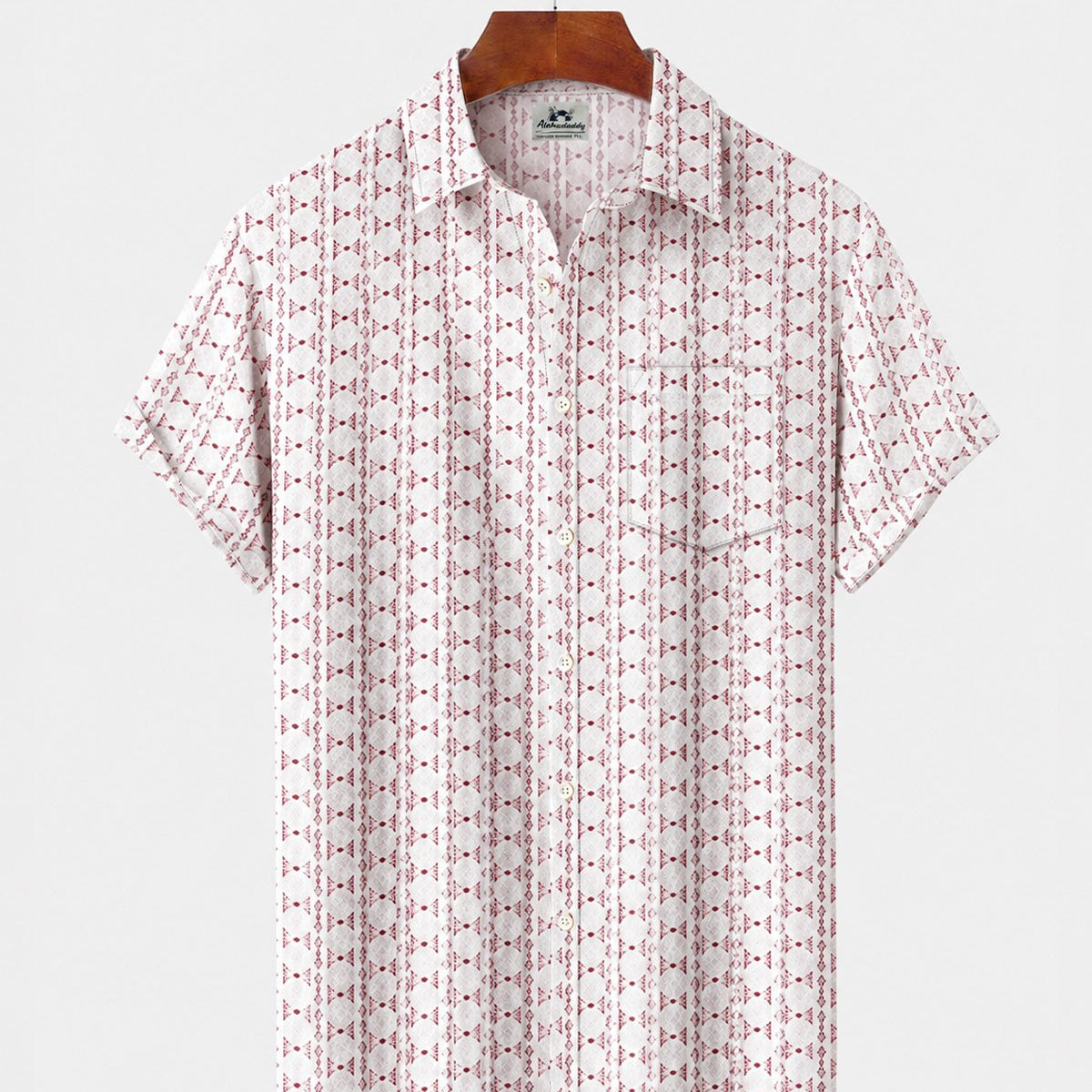 Alohadaddy® Men's Short-Sleeve Button-Down Shirt with Pocket Geometric Print