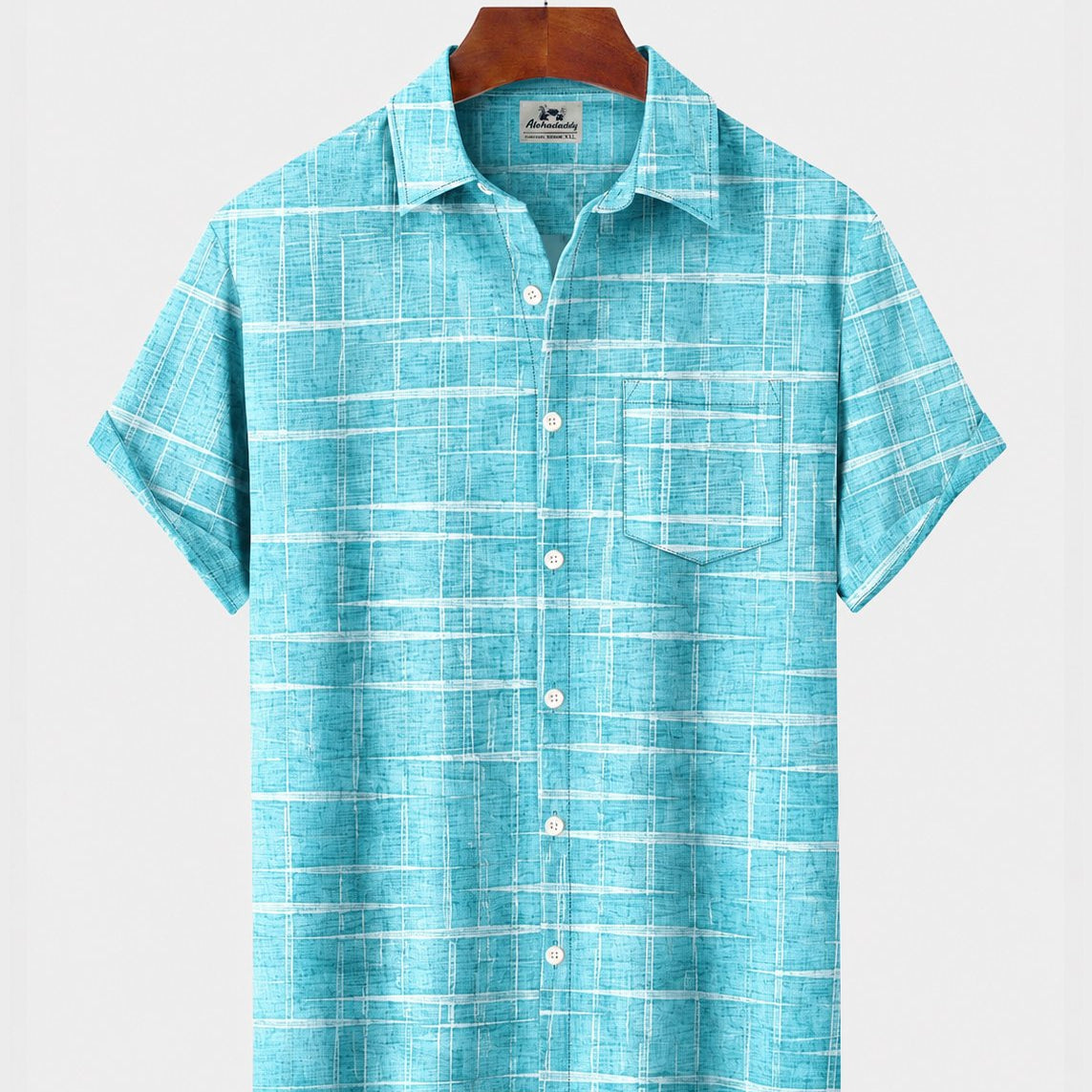 Alohadaddy® Men's Short-Sleeve Button-Down Shirt with Pocket Geometric Print