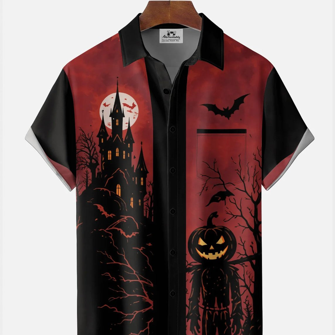 Alohadaddy® Men's Short-Sleeve Button-Down Shirt with Pocket Halloween Print