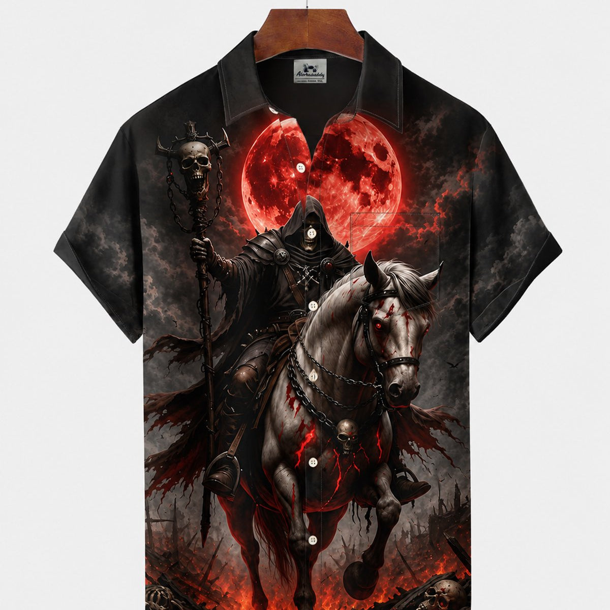 Alohadaddy® Men's Short-Sleeve Button-Down Shirt with Pocket Halloween Print