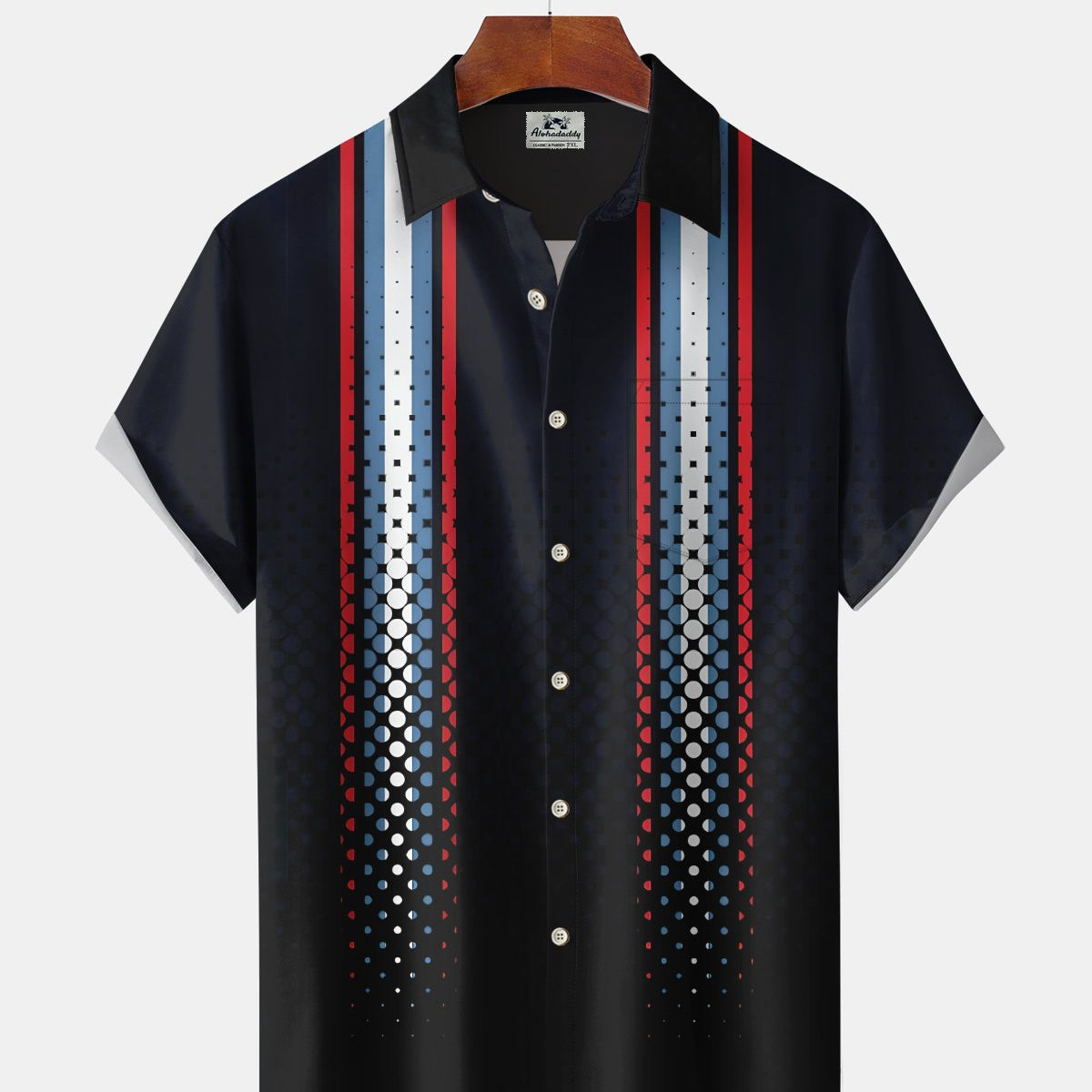 Alohadaddy® Casual Geometric Print Art Button Pocket Cardigan Men's Short Sleeve Shirt Big & Tall