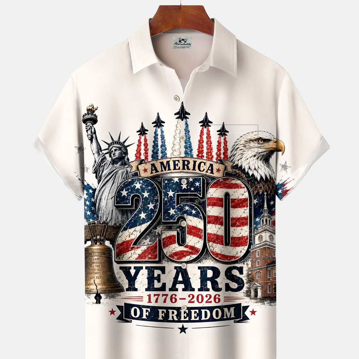 Alohadaddy® Holiday 250th Anniversary USA Print Art Button Pocket Cardigan Men's Short Sleeve Shirt