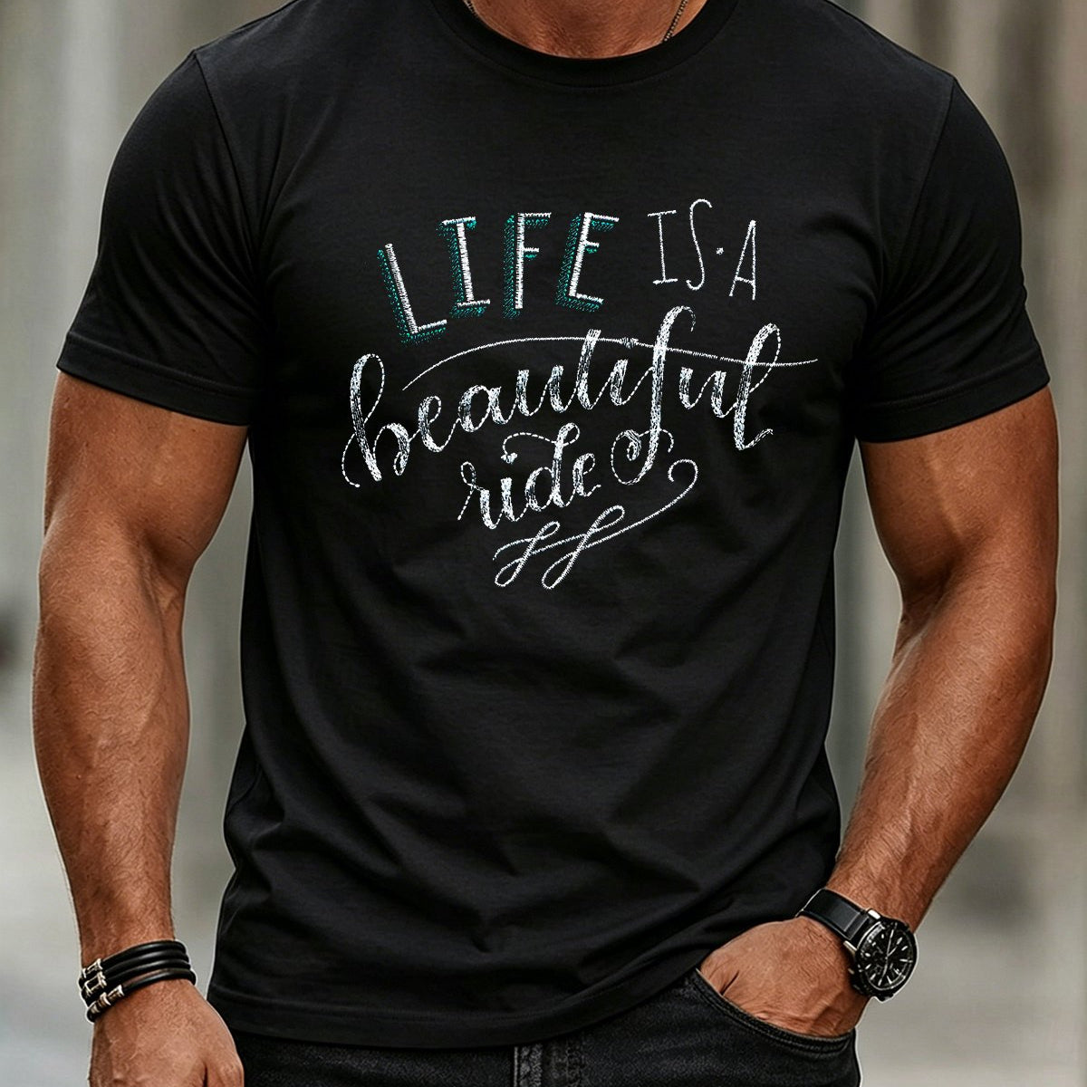 Alohadaddy® Men's Casual Crew Neck Short-Sleeve T-Shirt with Letter Print