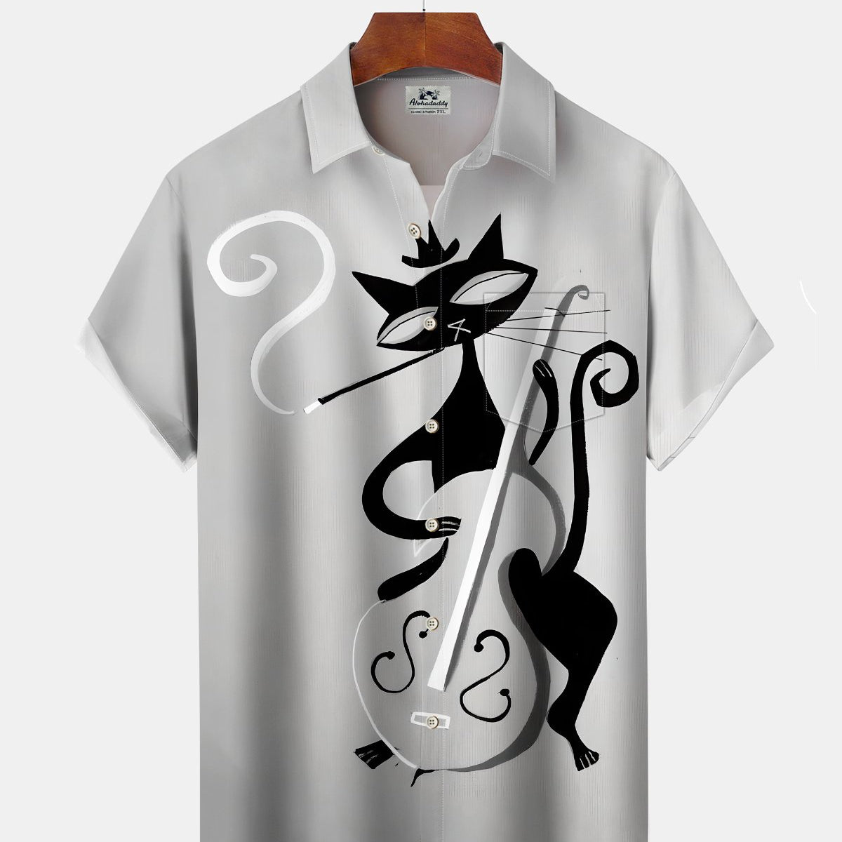 Alohadaddy® Men's Short-Sleeve Casual Cardigan Shirt Atomic Cat Art Print with Pocket