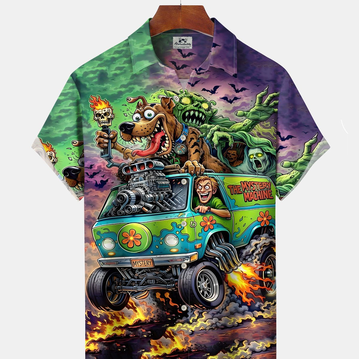 Alohadaddy® Holiday Halloween Graphic Print Button-Down Pocket Cardigan-Style Men's Short-Sleeve Shirt