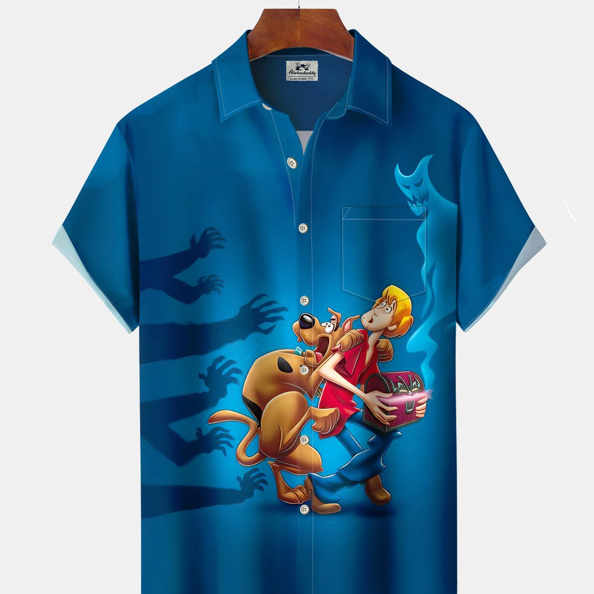 Alohadaddy® Holiday Halloween Graphic Print Button-Down Pocket Cardigan-Style Men's Short-Sleeve Shirt