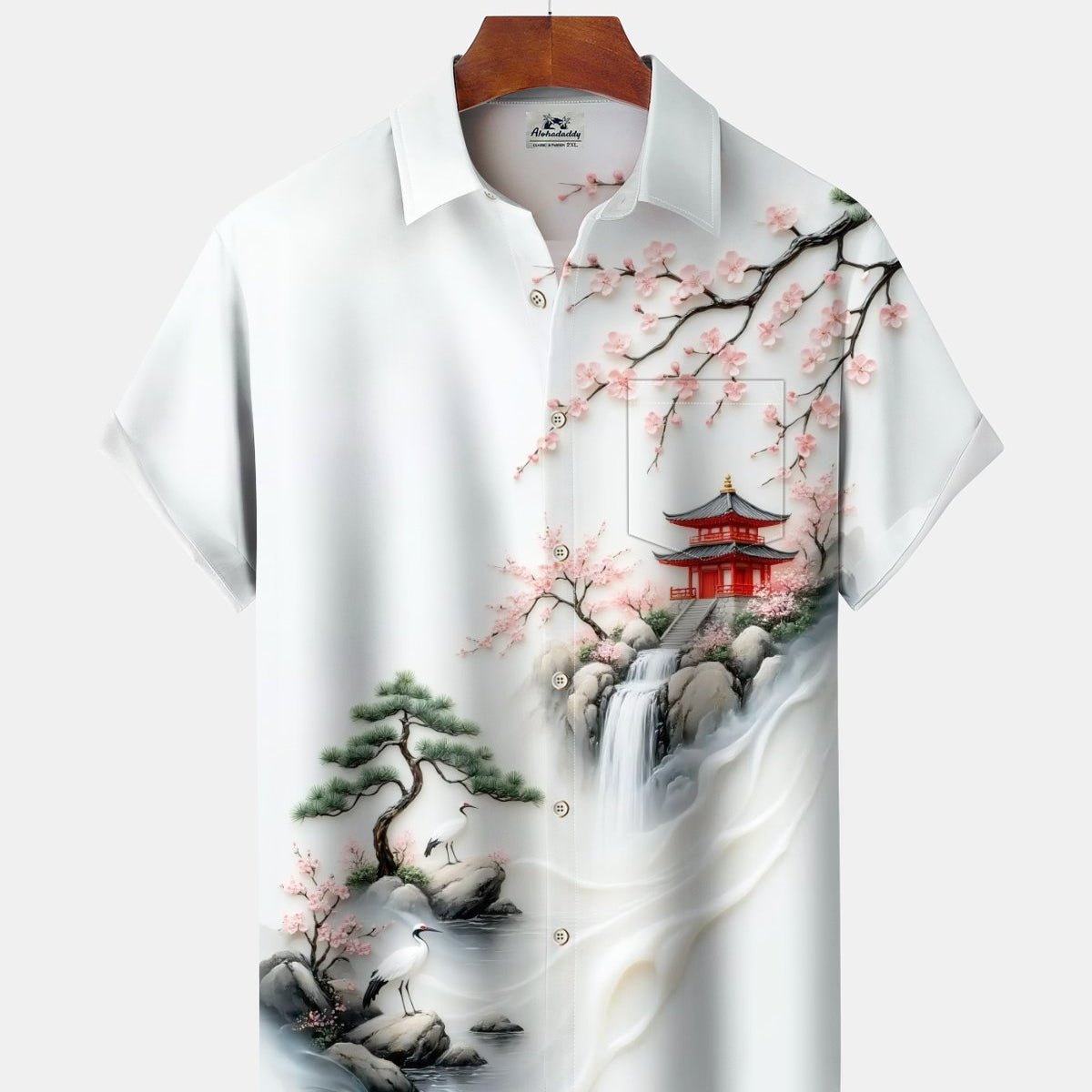 Alohadaddy® Men's Short-Sleeve Button-Down Shirt Casual "New Chinese Style" Landscape Art Print with Pockets