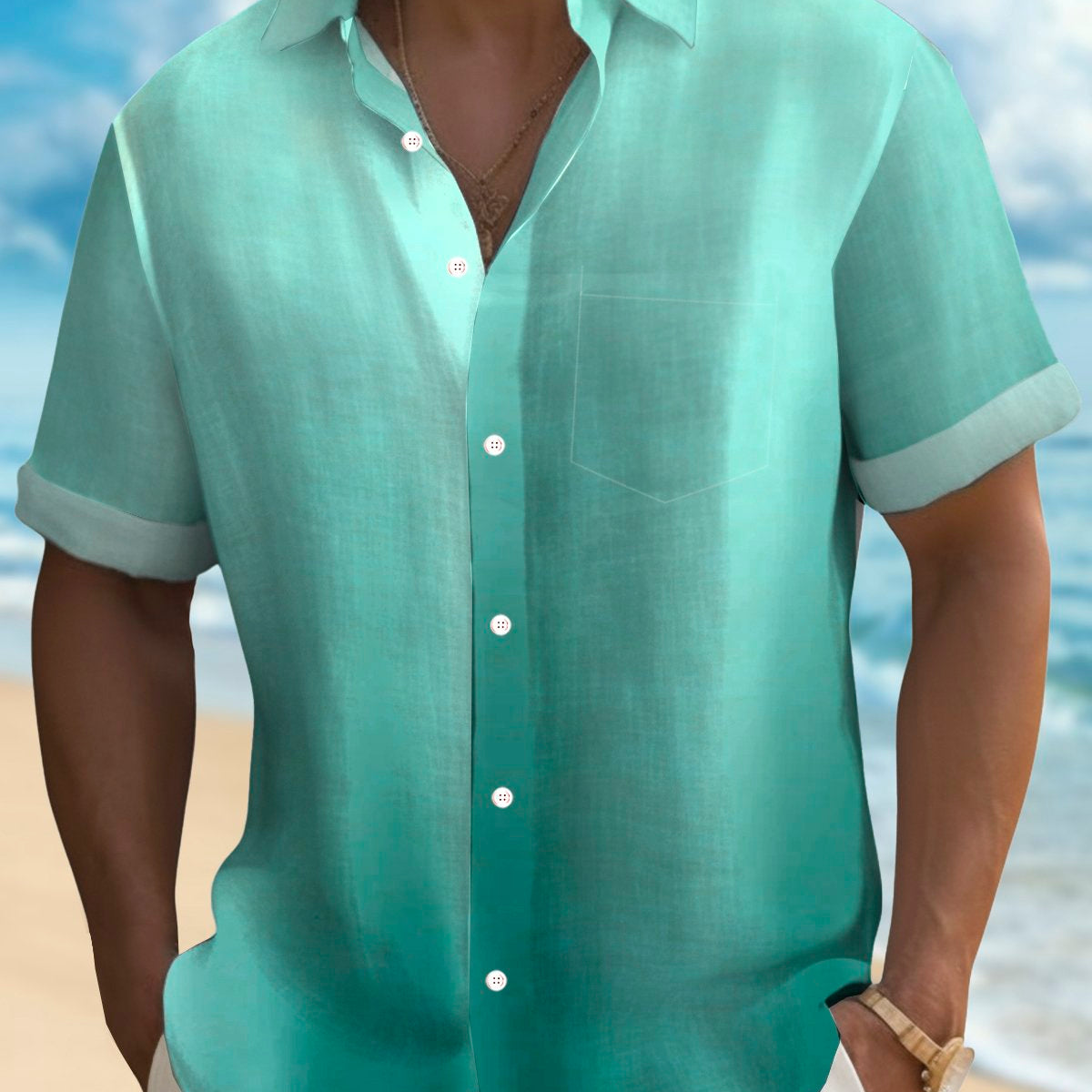 Alohadaddy Hawaiian Gradient 3D Print Men's Button Pocket Hawaiian Short Sleeve Shirt Big & Tall