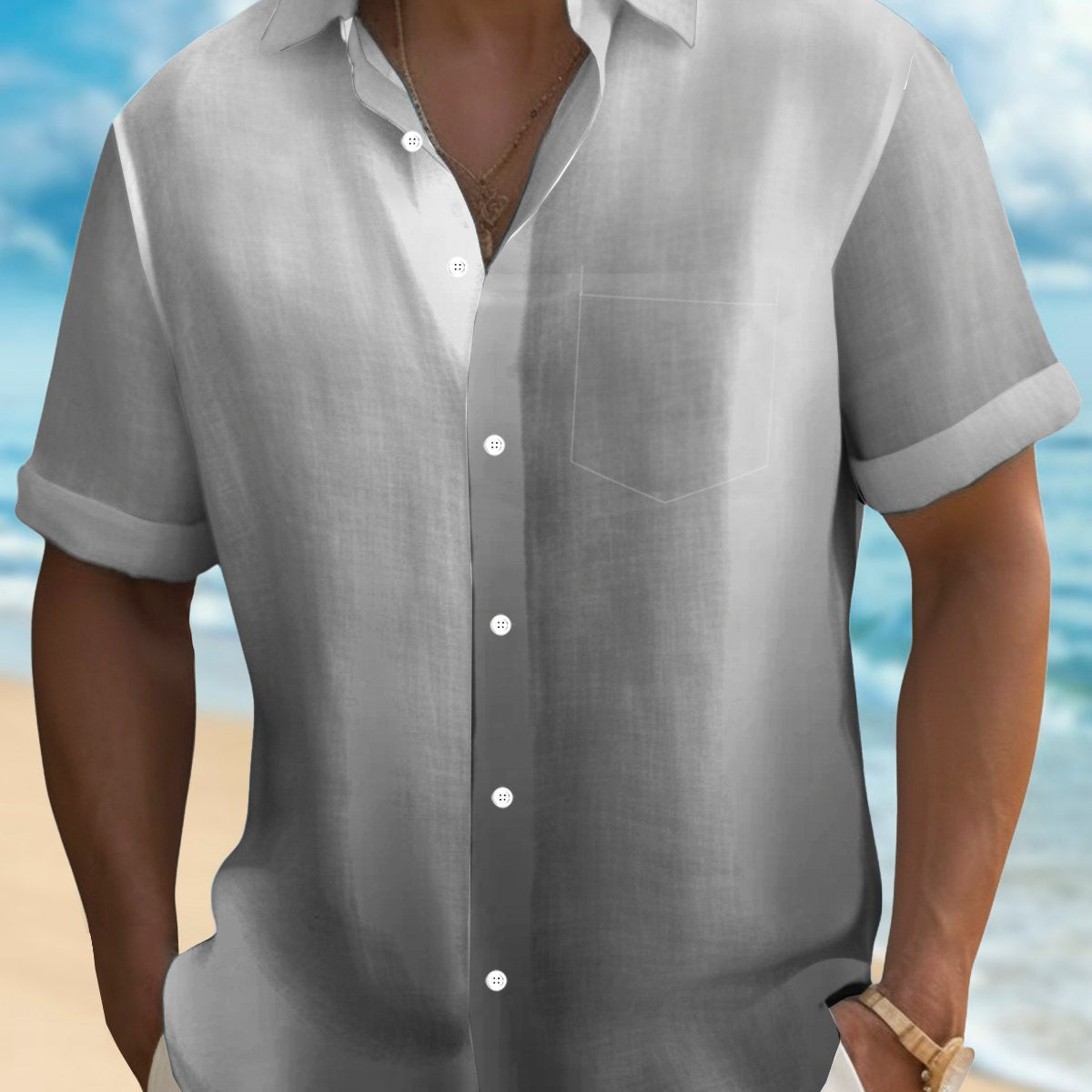 Alohadaddy Hawaiian Gradient 3D Print Men's Button Pocket Hawaiian Short Sleeve Shirt Big & Tall