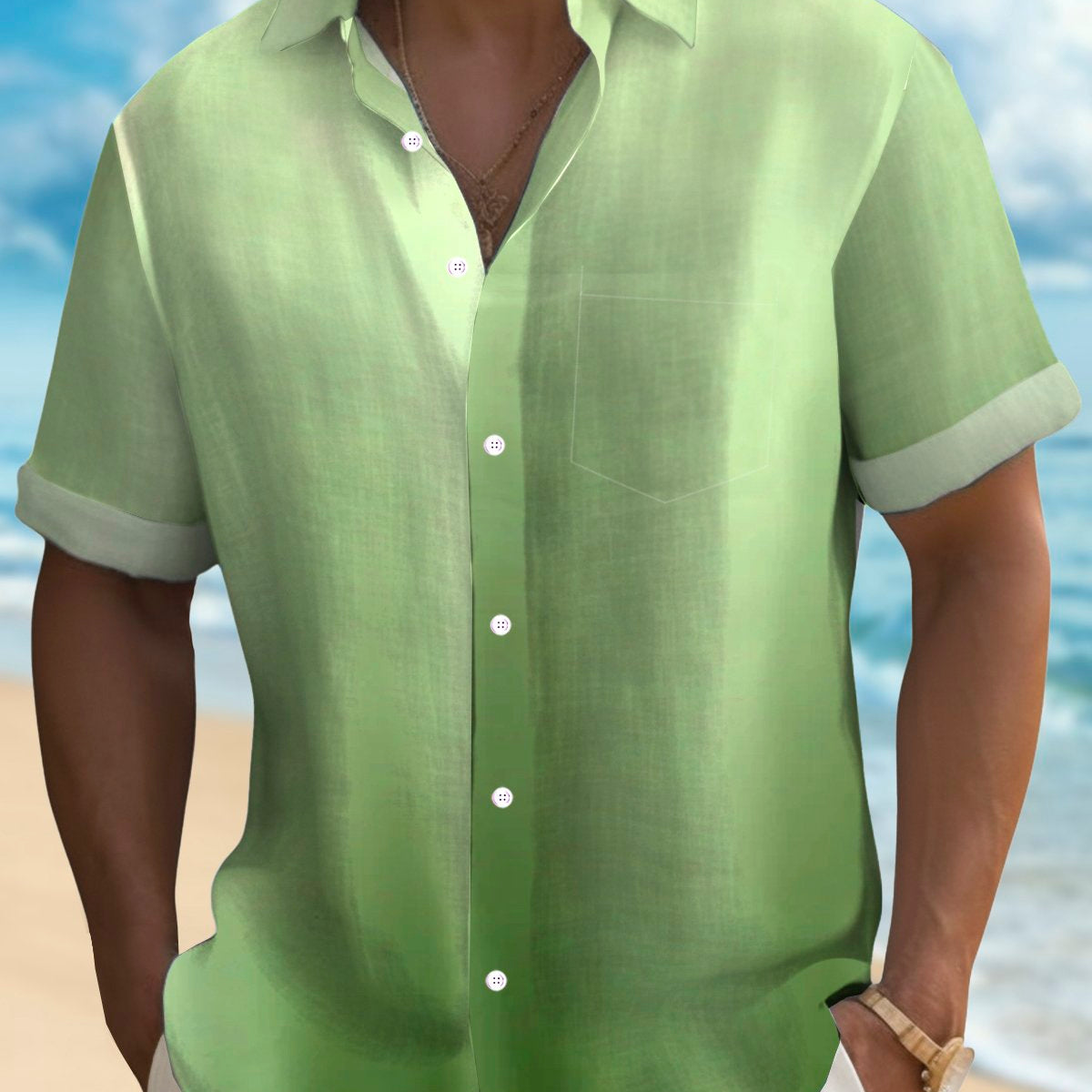 Alohadaddy Hawaiian Gradient 3D Print Men's Button Pocket Hawaiian Short Sleeve Shirt Big & Tall