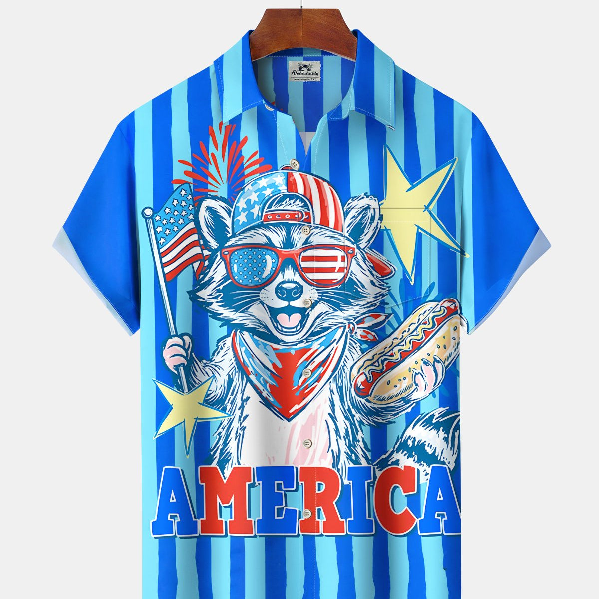 Alohadaddy® Holiday Independence Day Print Art Button Pocket Cardigan Men's Short Sleeve Shirt
