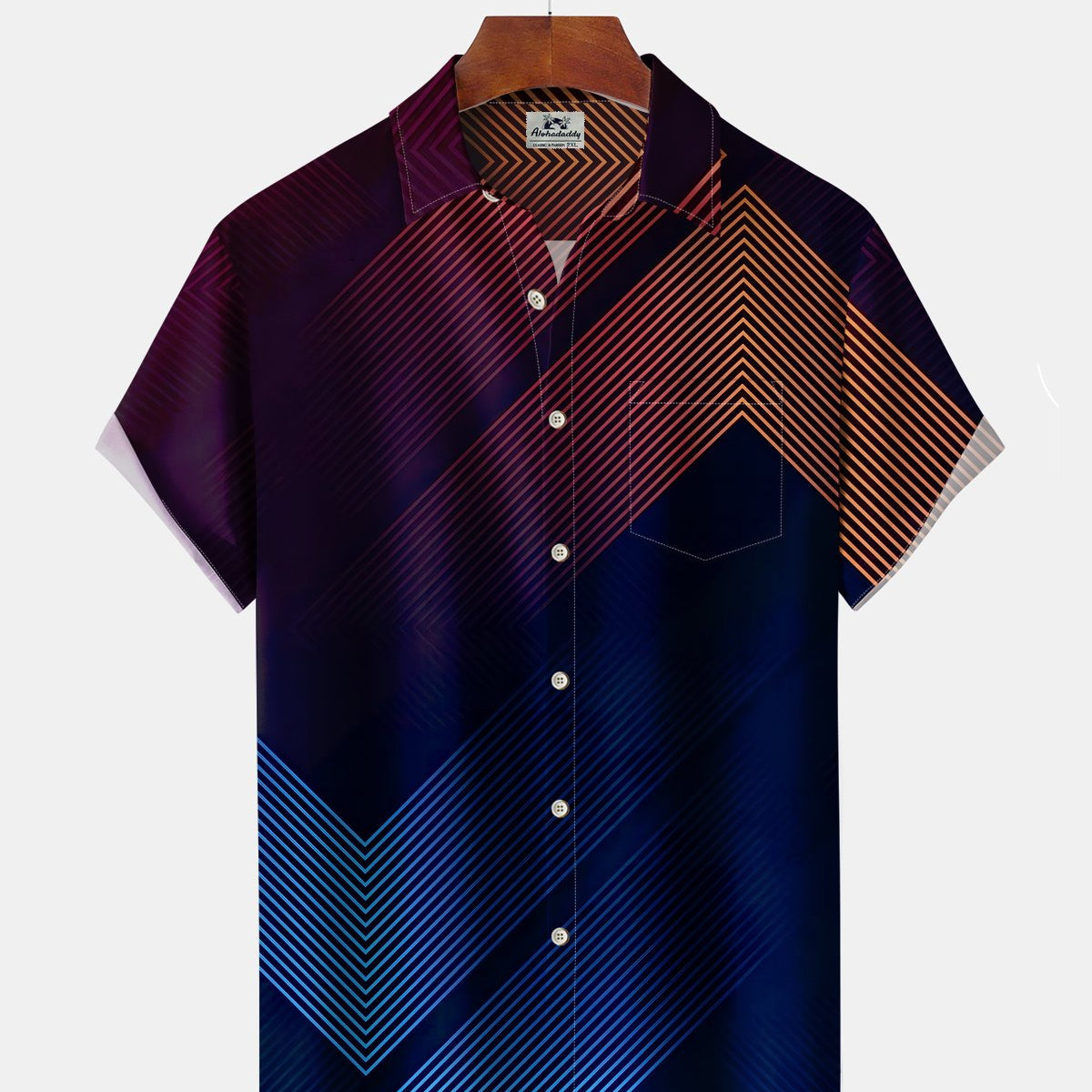 Alohadaddy® Men's Short-Sleeve Button-Down Shirt Casual Style with Gradient Geometric Art Print and Pocket