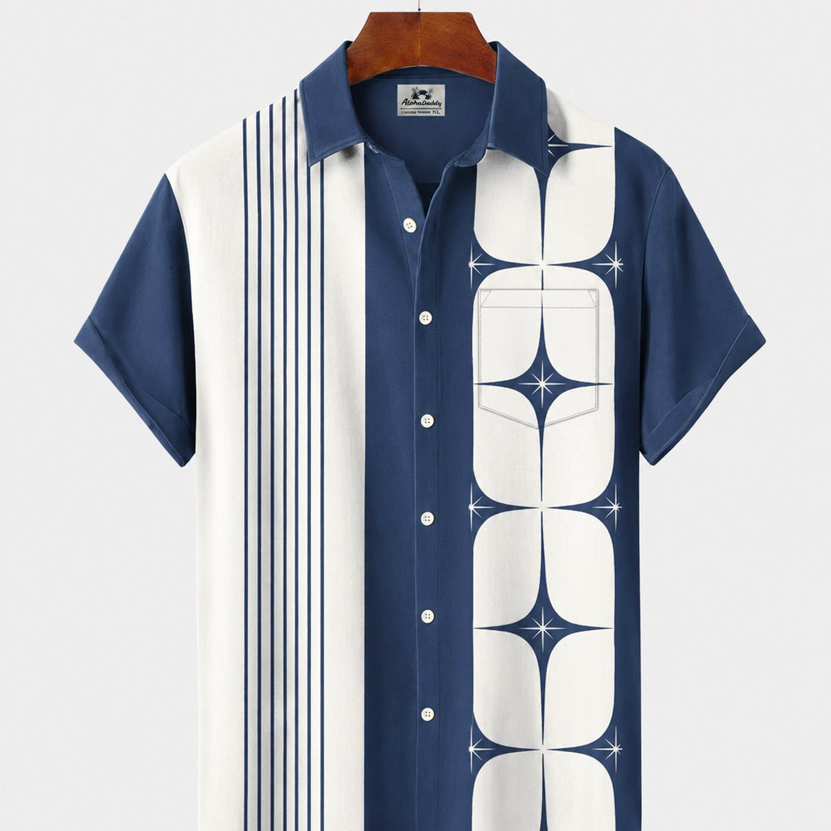 Alohadaddy® Men's Short-Sleeve Button-Down Shirt with Pocket Geometric Print