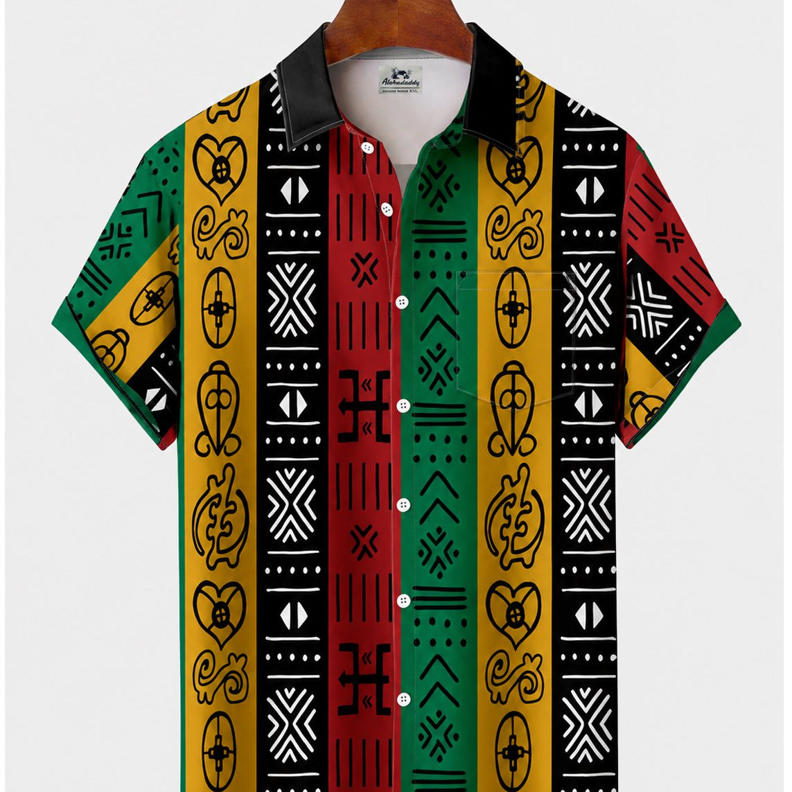 Alohadaddy® Men's Short-Sleeve Button-Down Shirt with Pocket Tribal Print