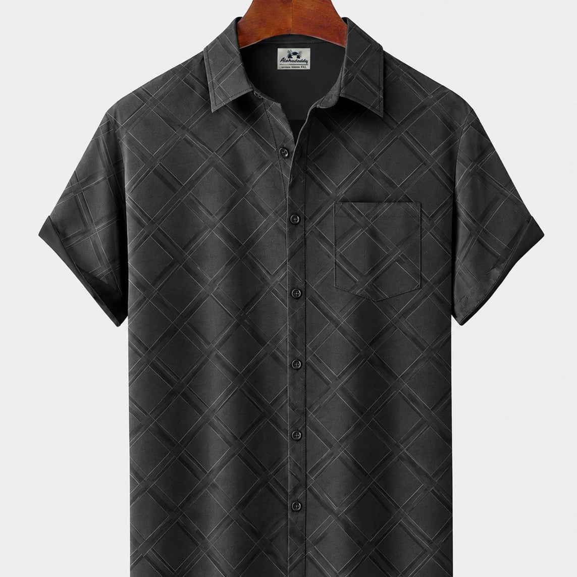Alohadaddy® Men's Short-Sleeve Button-Down Shirt with Pocket Geometric Print