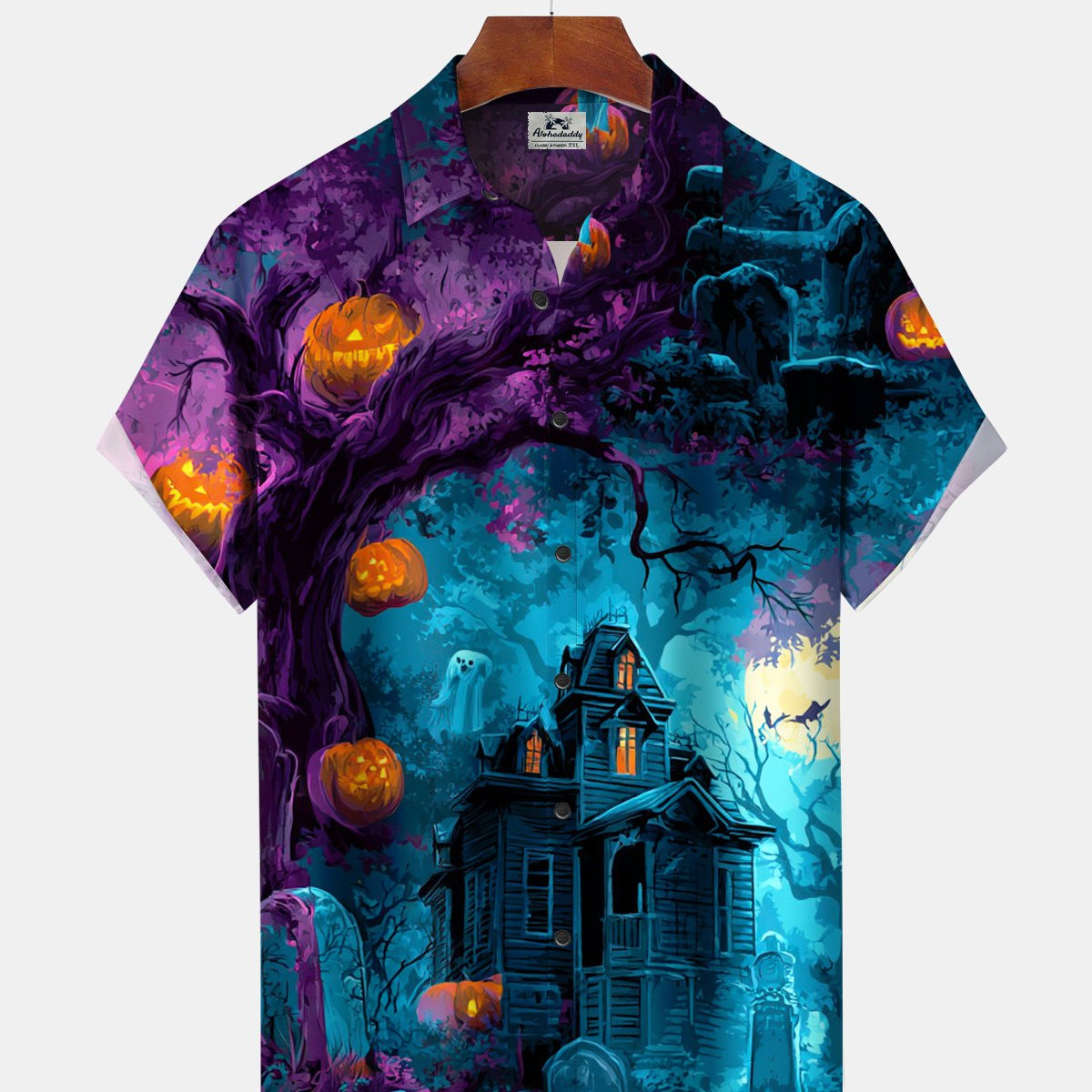 Alohadaddy® Men's Short-Sleeve Button-Down Shirt with Pocket Halloween Print