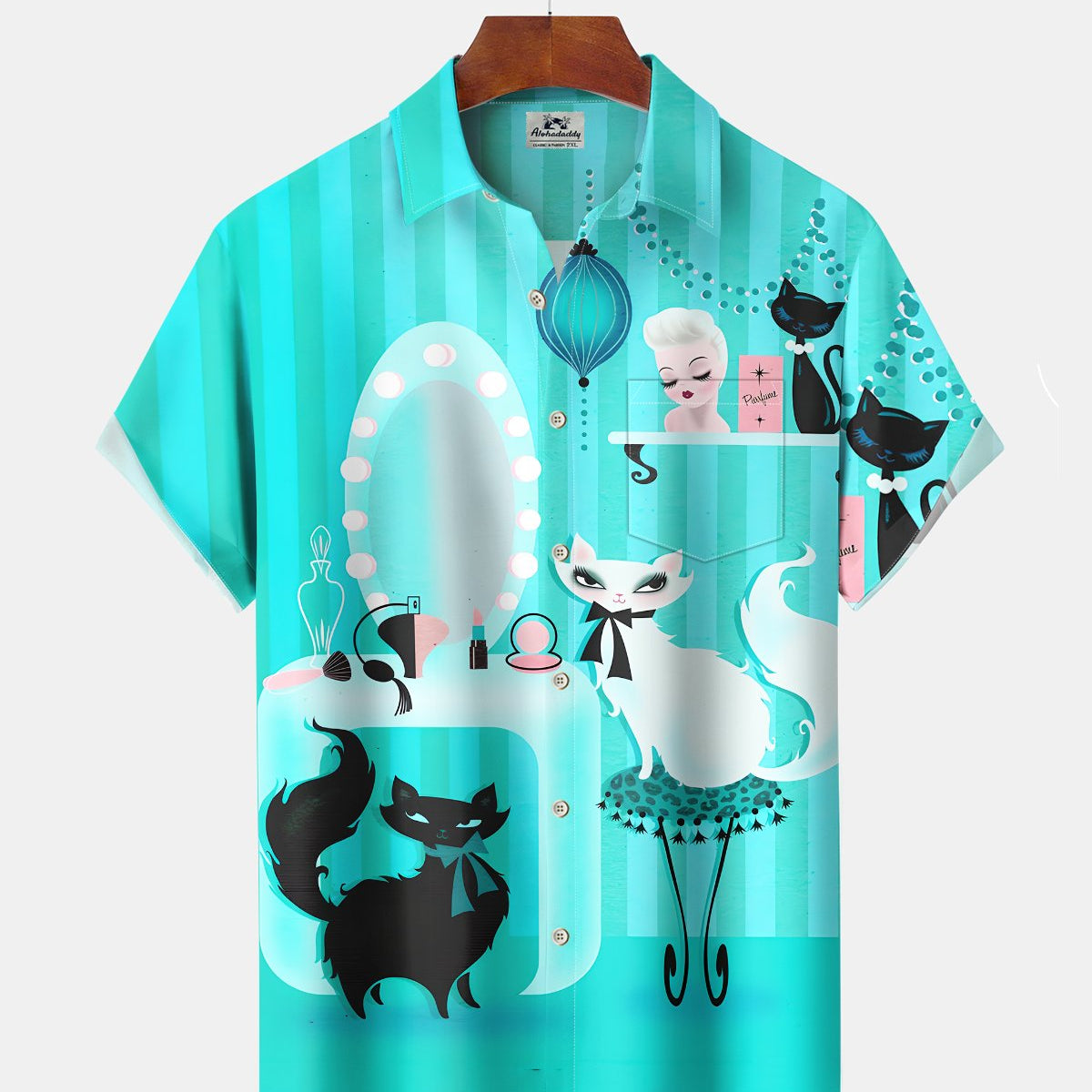 Alohadaddy® Casual Atomic Print Art Button Pocket Cardigan Men's Short Sleeve Shirt