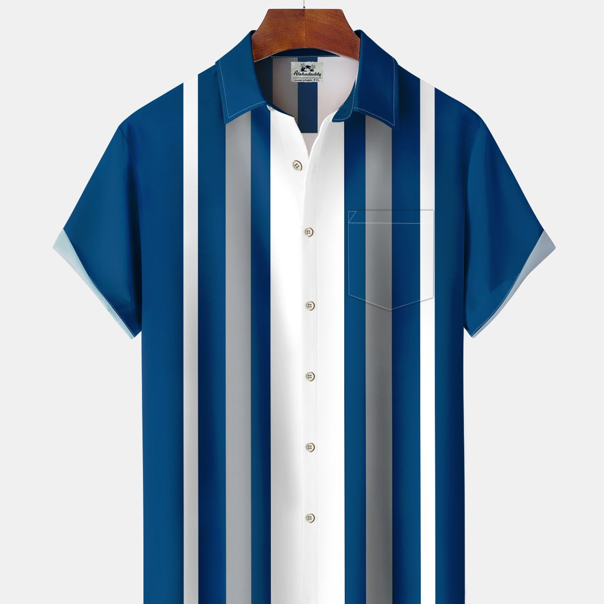 Alohadaddy® Casual Striped Art Print Button-Down Cardigan with Pockets for Men's Short Sleeve Shirt