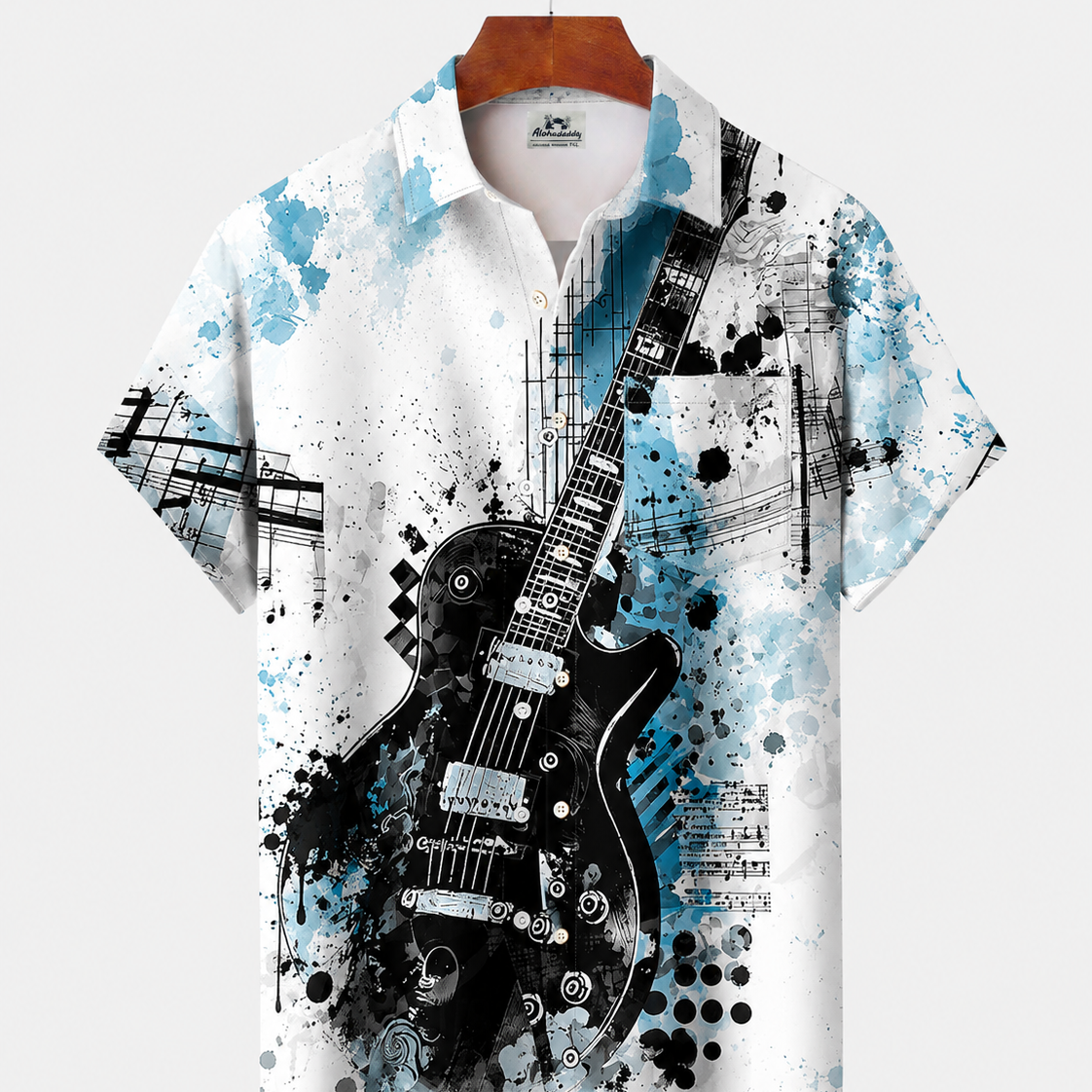 Alohadaddy® Men's Short-Sleeve Button-Down Shirt with Pocket Music Print